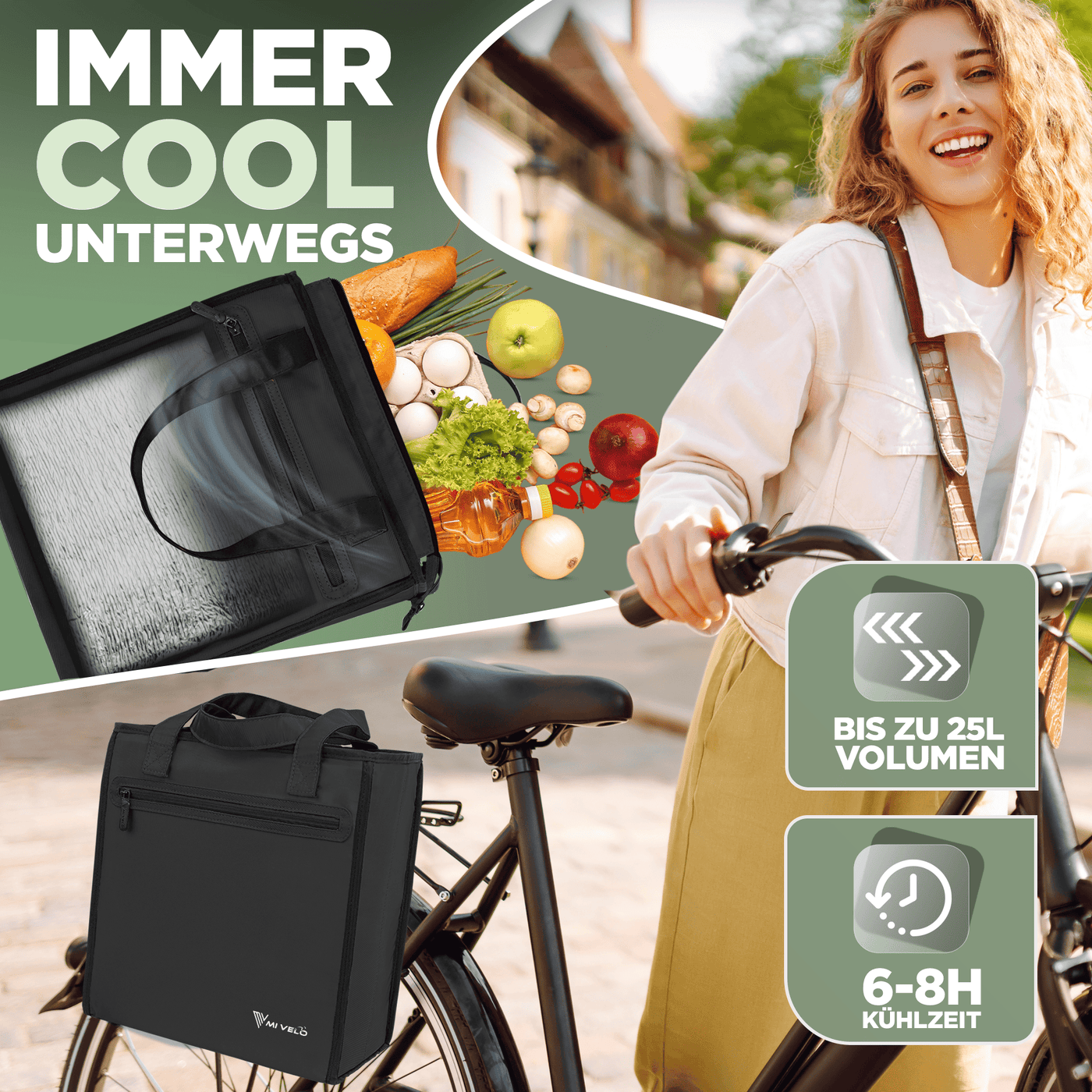 Fahrradtasche & Einkaufstasche 25L inkl. Kühltasche