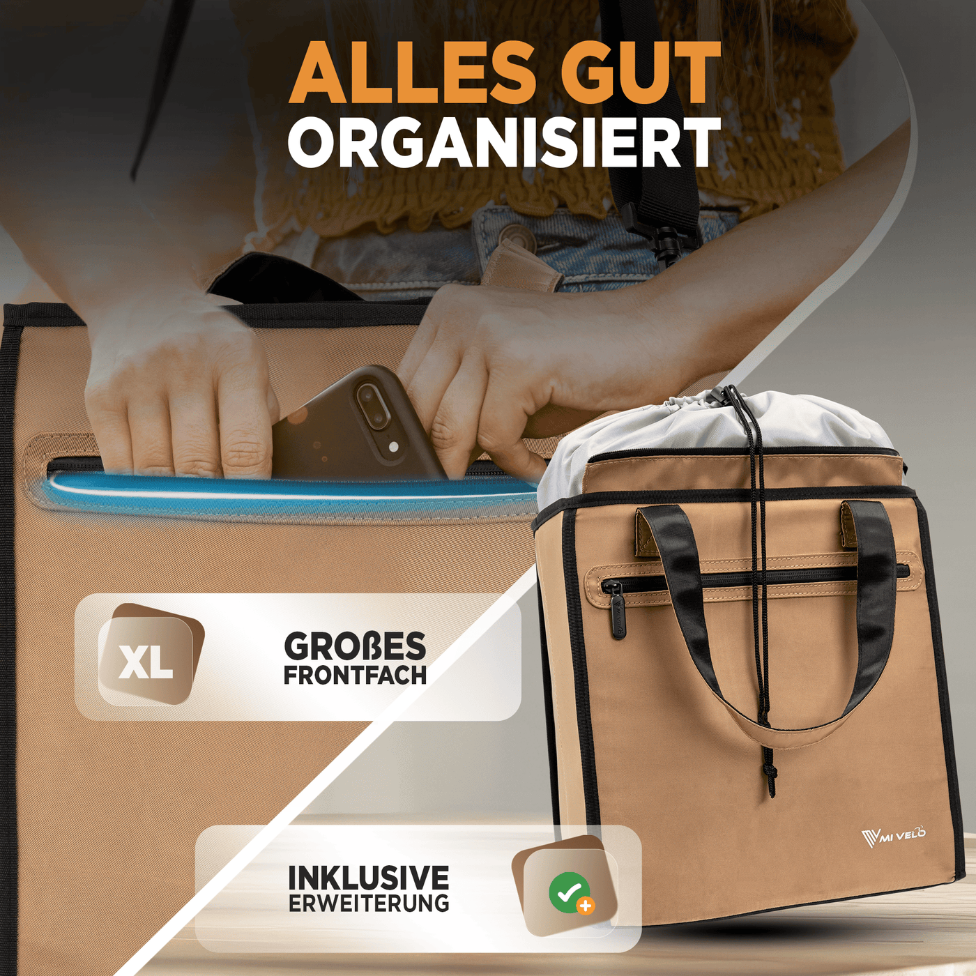 Fahrradtasche & Einkaufstasche 25L inkl. Kühltasche