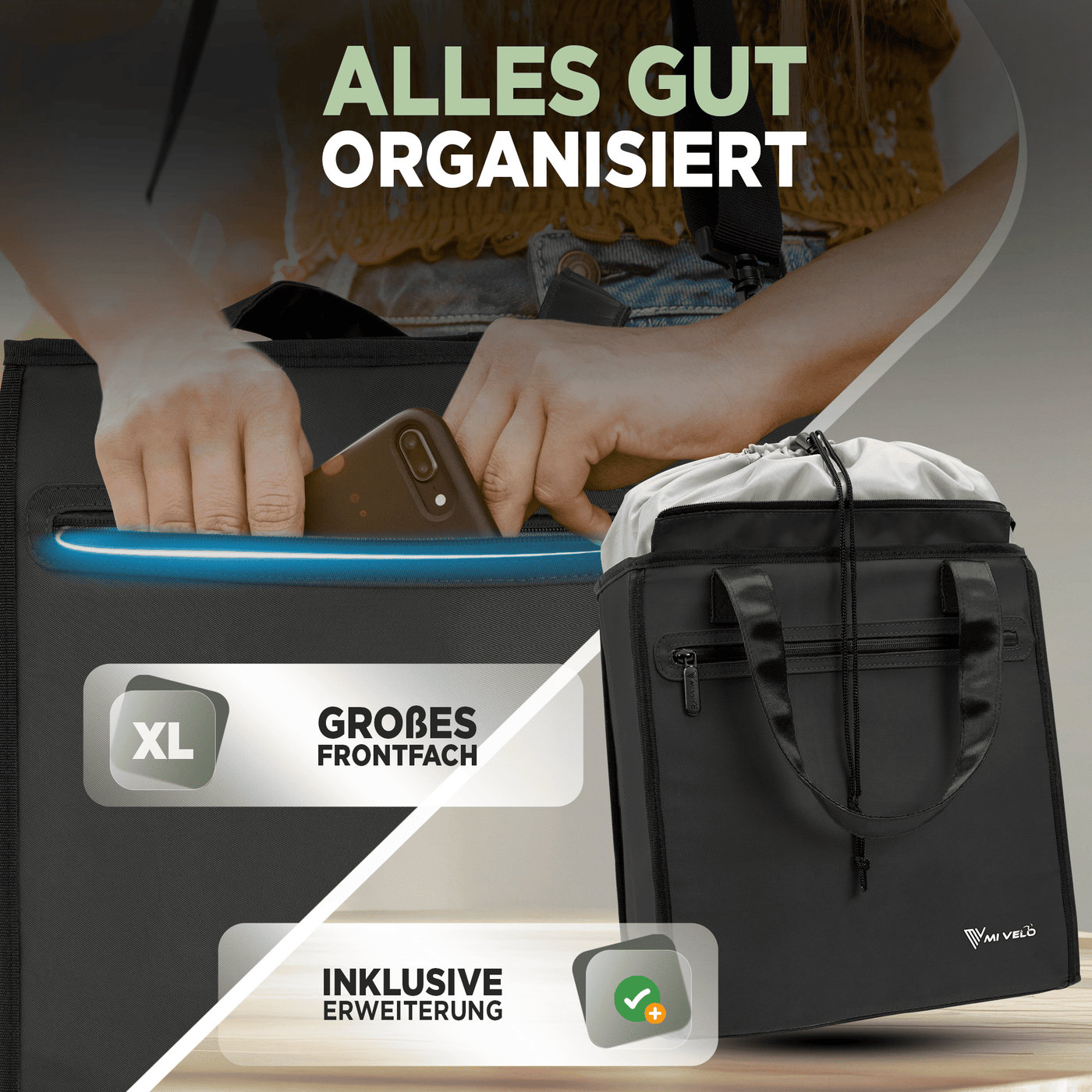 Fahrradtasche & Einkaufstasche 25L inkl. Kühltasche