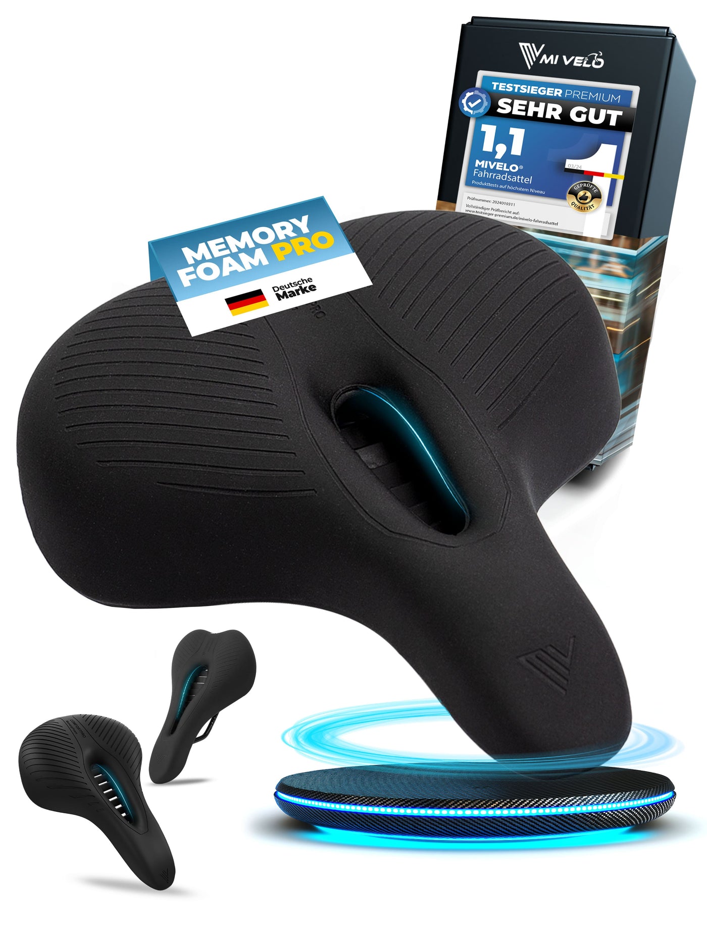 Fahrradsattel bequem & ergonomisch mit Memory-Foam 100% wasserdicht "Comfort Pro" City