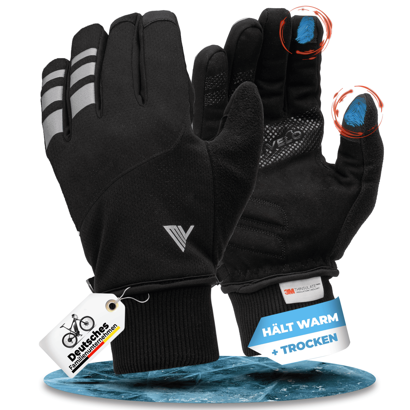 Fahrradhandschuhe Winter mit Thermo-Fleece & 3M-Thinsulate "THERMO-FIT"