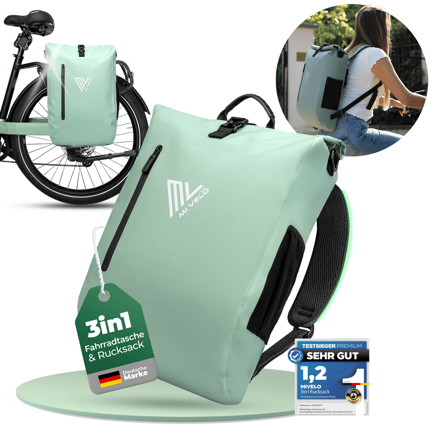 3in1 Fahrradtasche & Rucksack wasserdicht 20L "PRIMUS"