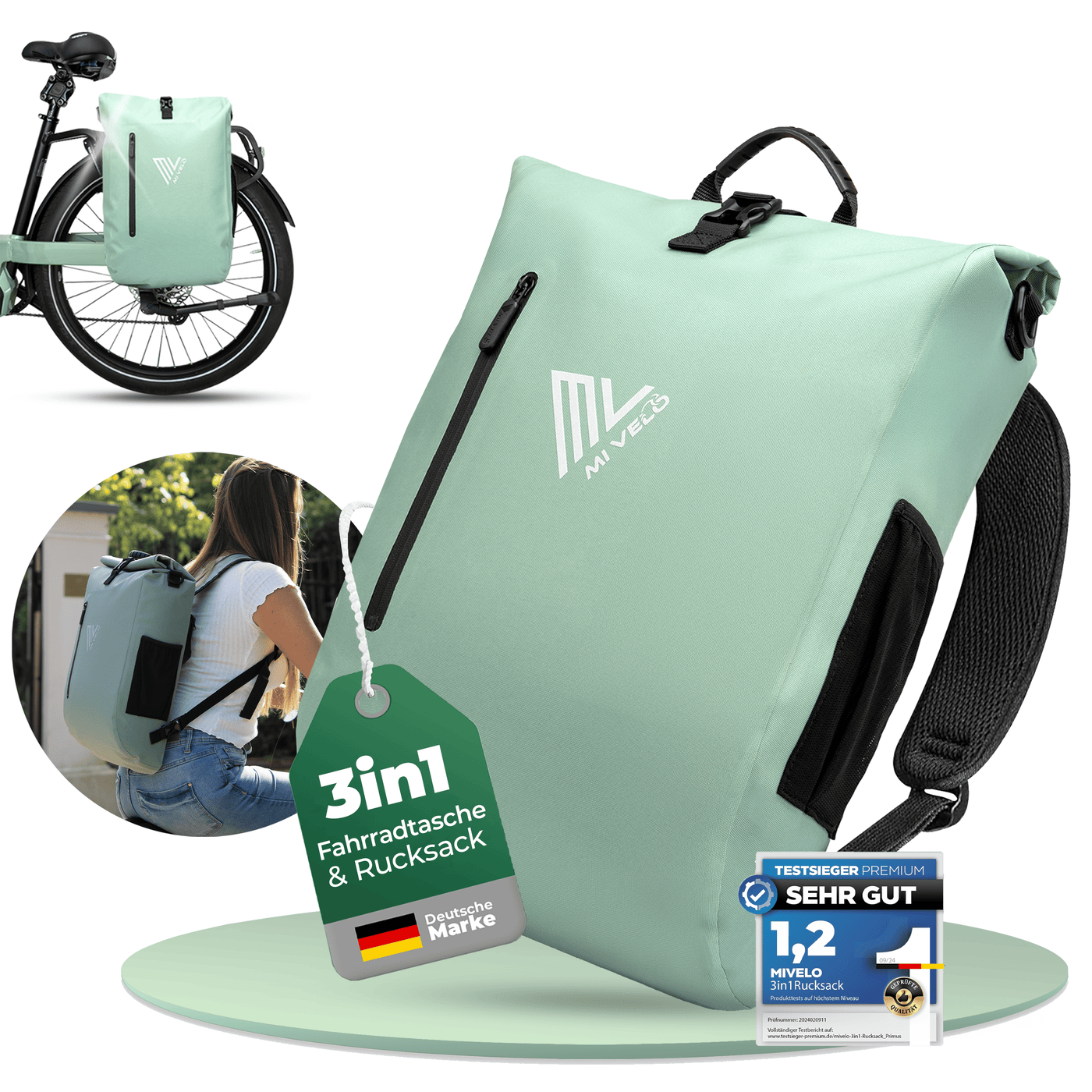 3in1 Fahrradtasche & Rucksack wasserdicht 20L "PRIMUS"