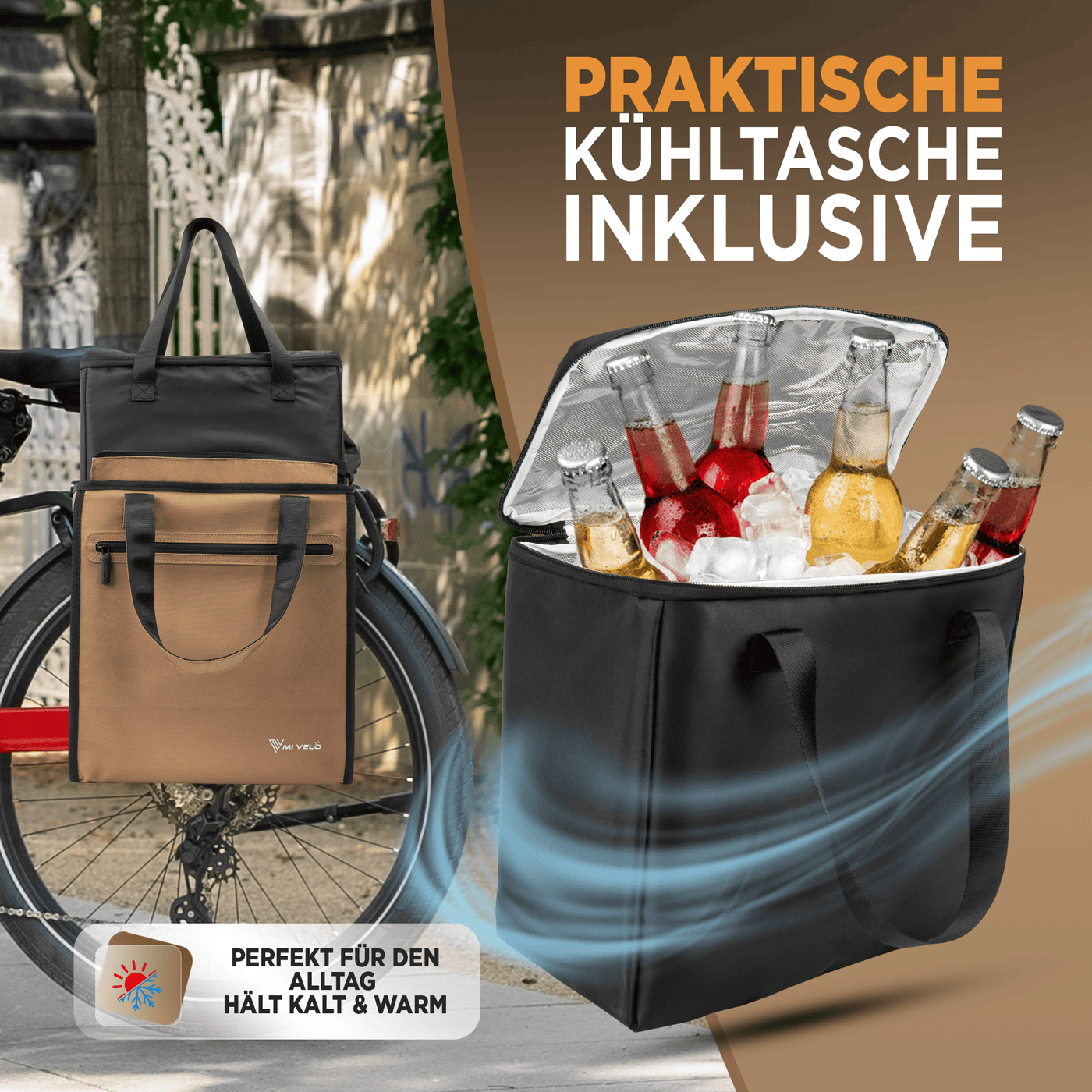 Fahrradtasche & Einkaufstasche 25L inkl. Kühltasche