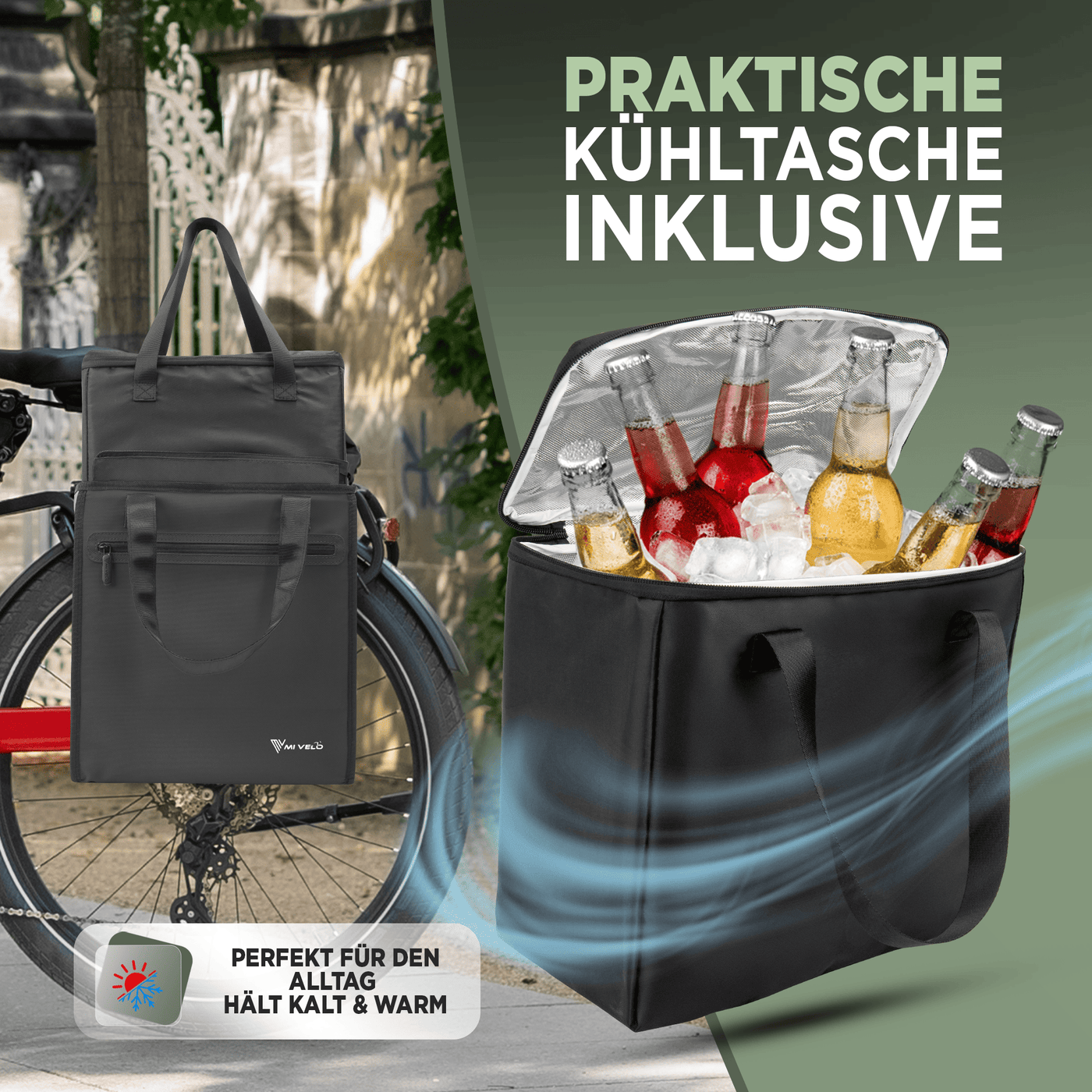 Fahrradtasche & Einkaufstasche 25L inkl. Kühltasche