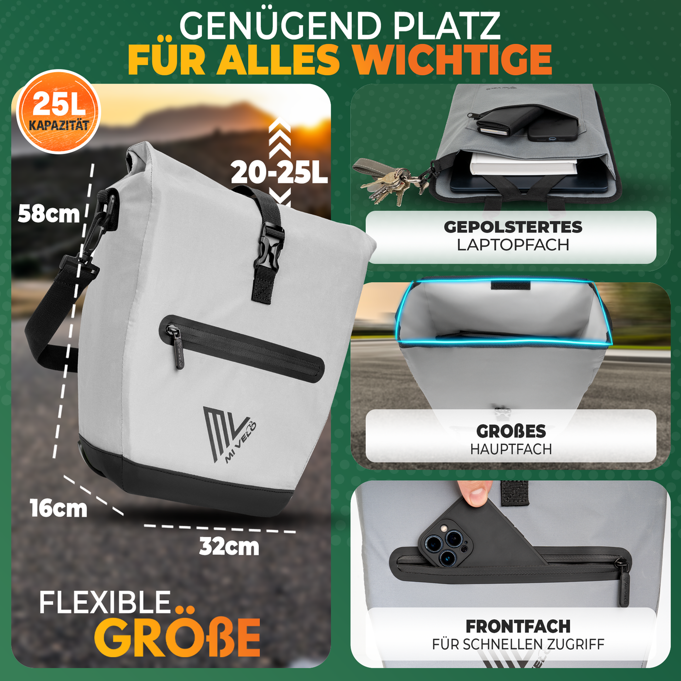 2in1 Fahrradtasche für Gepäckträger wasserdicht 25L "CAPAX"