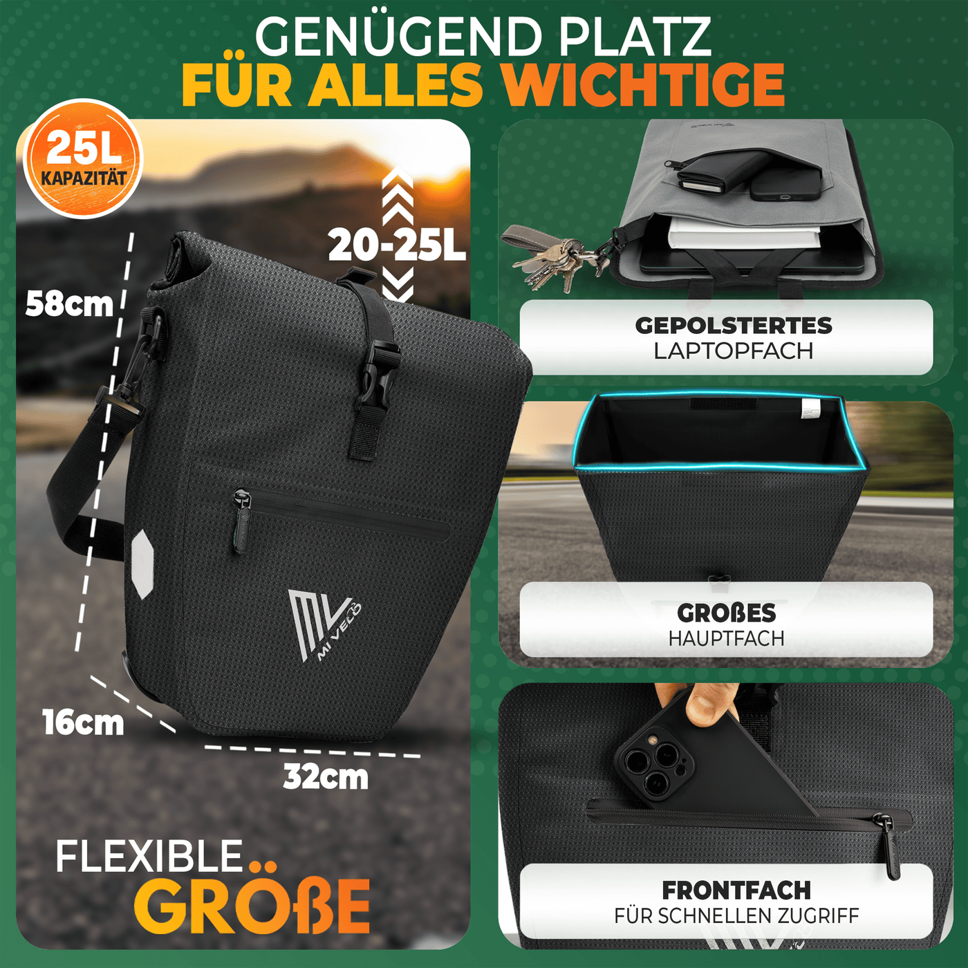 2in1 Fahrradtasche für Gepäckträger wasserdicht 25L "CAPAX"