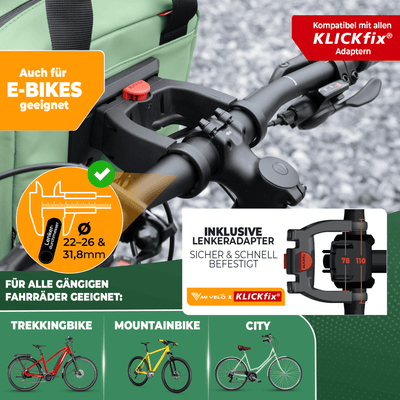 Lenkertasche Fahrrad mit Tragegriff für KlickFIX-Halterungen 6L "LUNA"