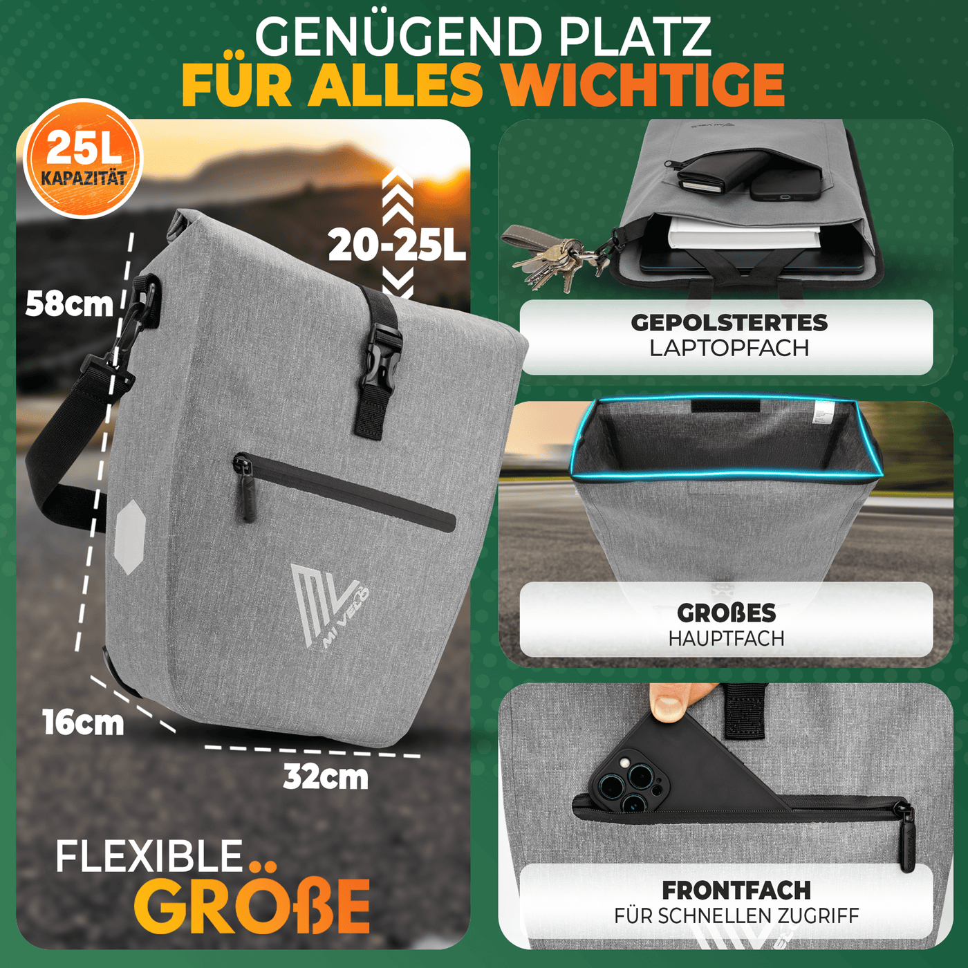 2in1 Fahrradtasche für Gepäckträger wasserdicht 25L "CAPAX"