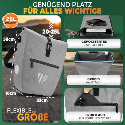 2in1 Fahrradtasche für Gepäckträger wasserdicht 25L "CAPAX"