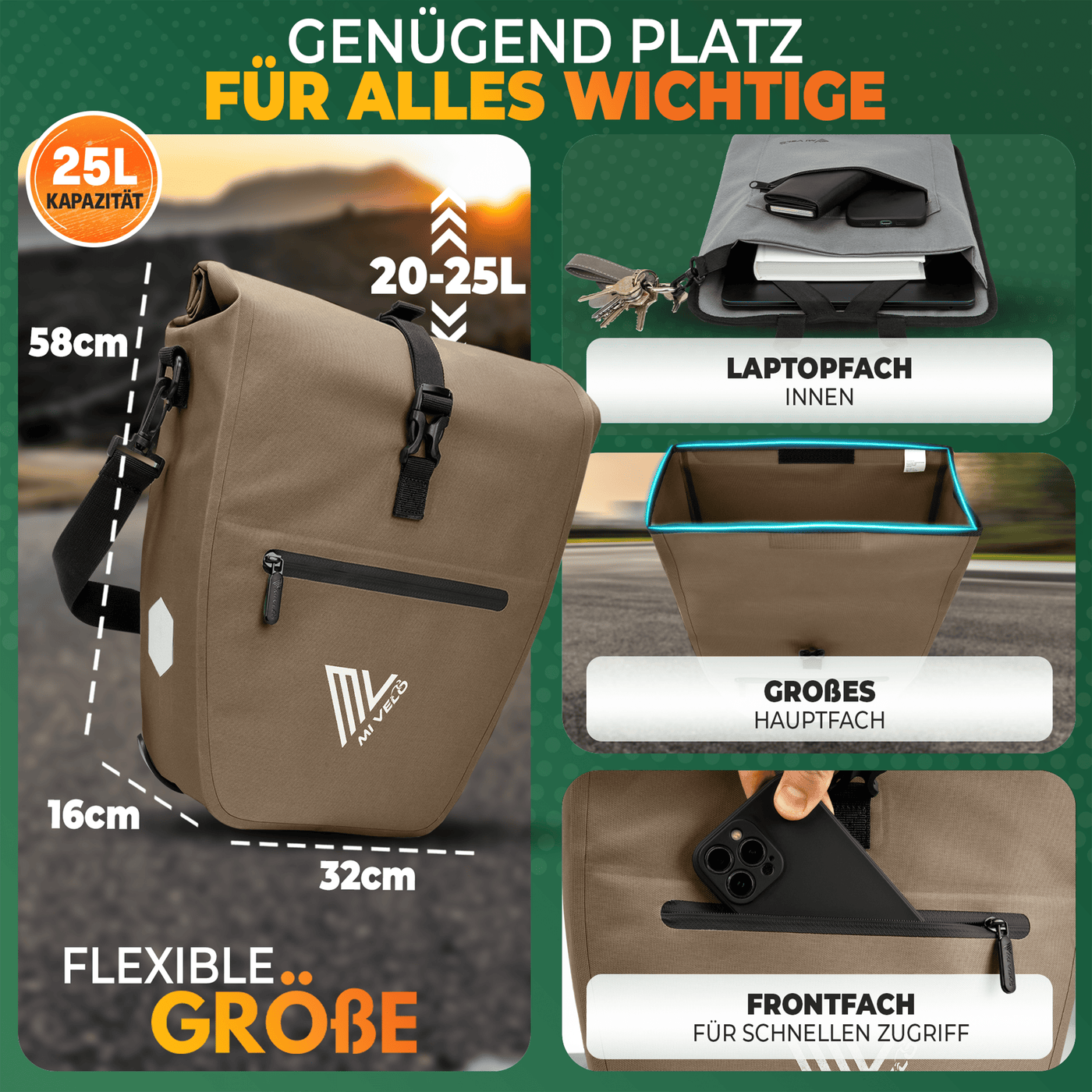 2in1 Fahrradtasche für Gepäckträger wasserdicht 25L "CAPAX"