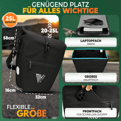 2in1 Fahrradtasche für Gepäckträger wasserdicht 25L "CAPAX"