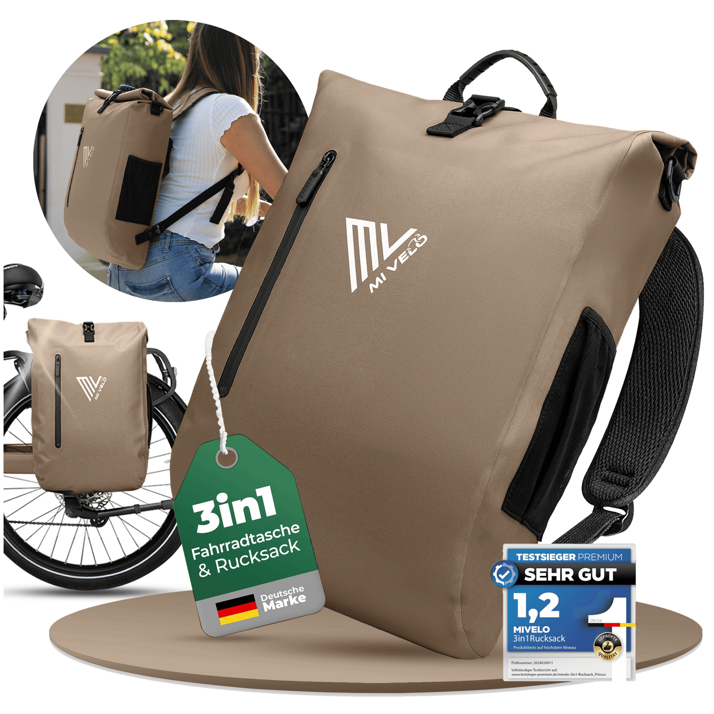 3in1 Fahrradtasche & Rucksack wasserdicht 20L "PRIMUS"