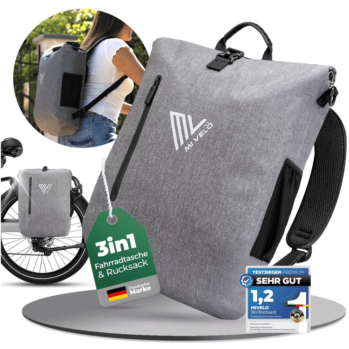 3in1 Fahrradtasche & Rucksack wasserdicht 20L "PRIMUS"